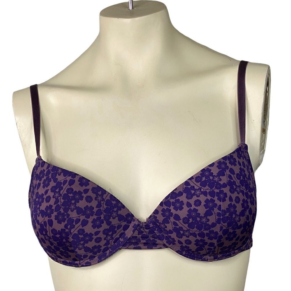 Women's Floral Underwire Padded Push-Up Bra Lavender Purple Size 34B
